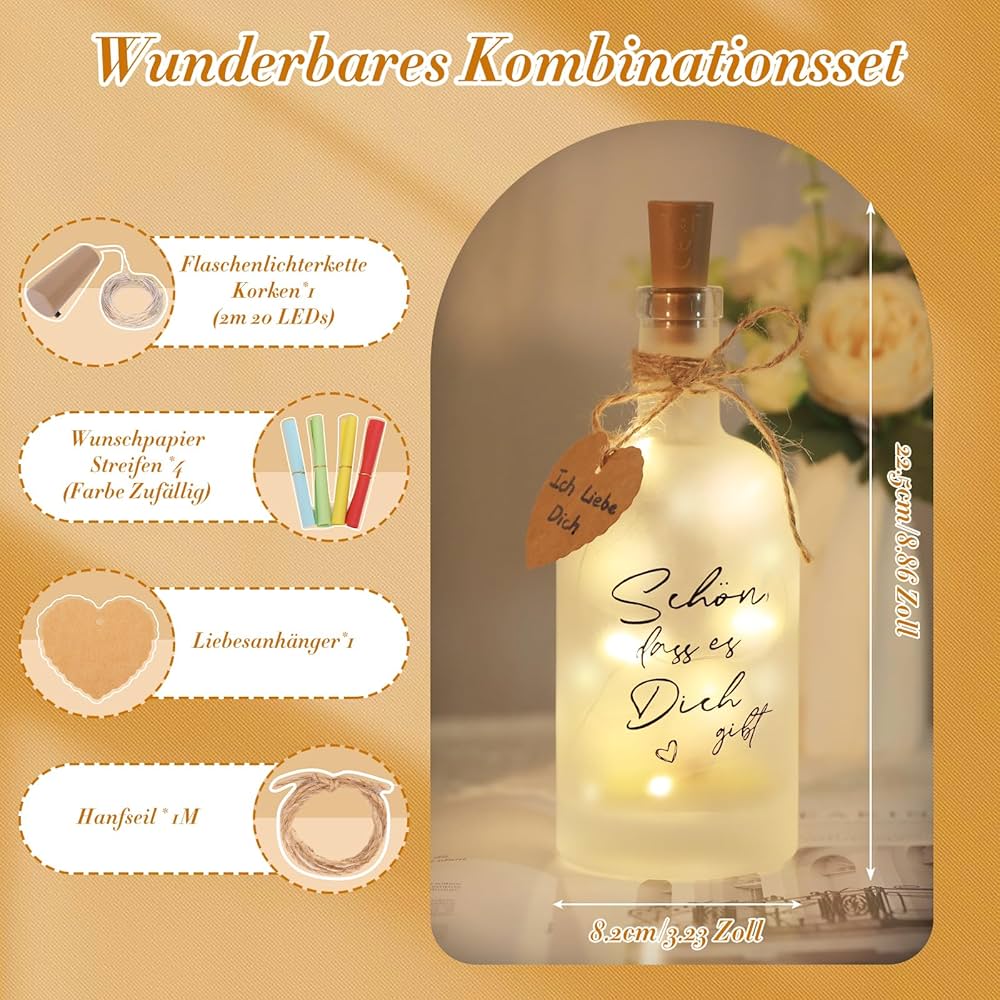 LED Bottle Light with Saying, LED Decorative Bottles with Corks, Illuminated Bottle