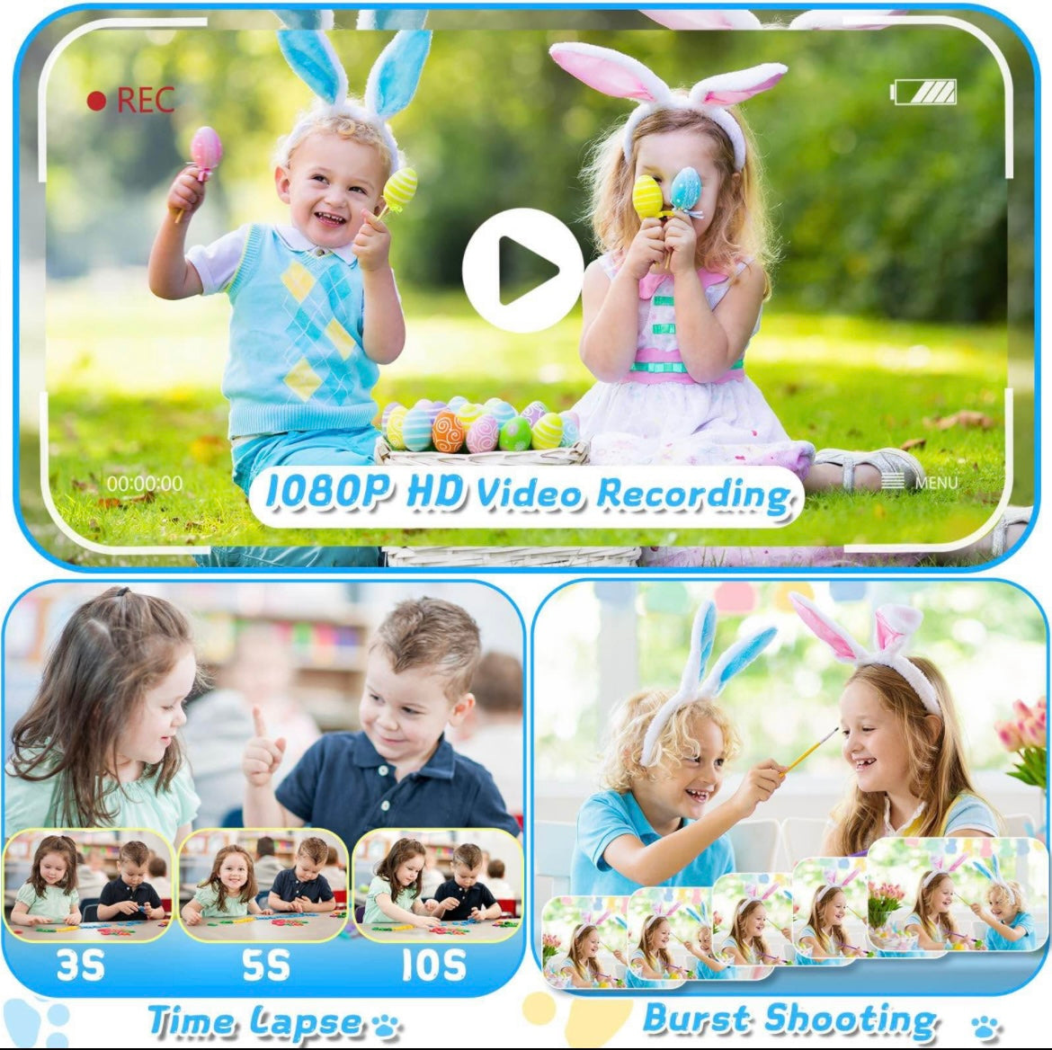 Kids Camera with Rotating Zoom Lens, 3.5” Large Screen, 1080P Kids Digital Camera with Flash,Selfie