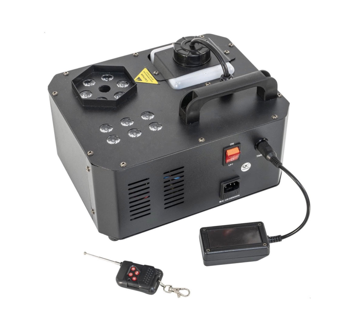 Ibiza - SPRAY-COLOR-1000-1000W fog machine with RGB LEDs and 2 remote controls - Black