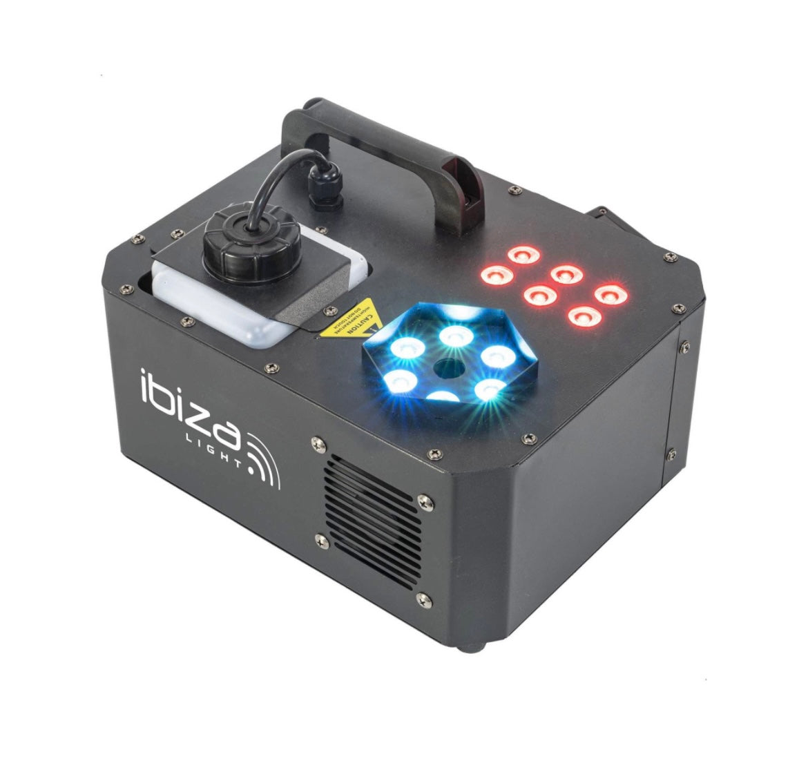 Ibiza - SPRAY-COLOR-1000-1000W fog machine with RGB LEDs and 2 remote controls - Black