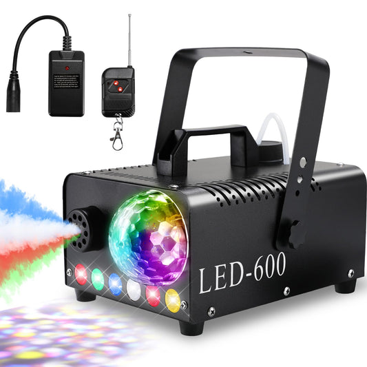 600W Smoke Machine, 6 LED RGB Effect Light Fog Machine with Disco Ball
