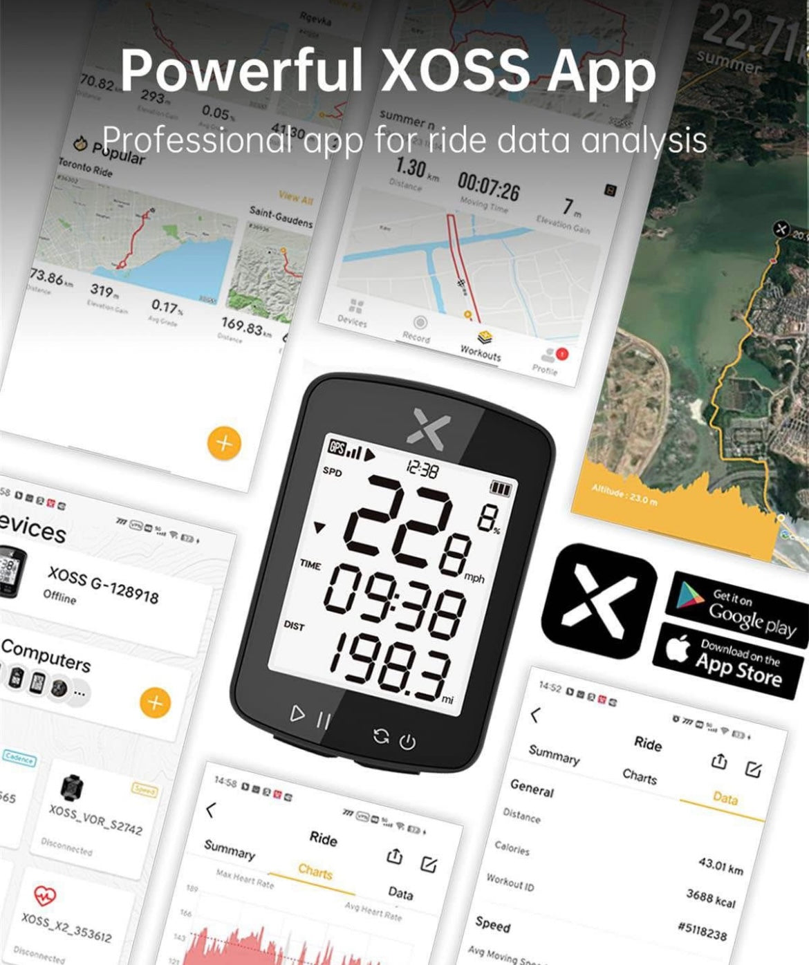XOSS G Gen2 GPS Bike Computer Wireless, Bluetooth IPX7 Waterproof Cycling Computer