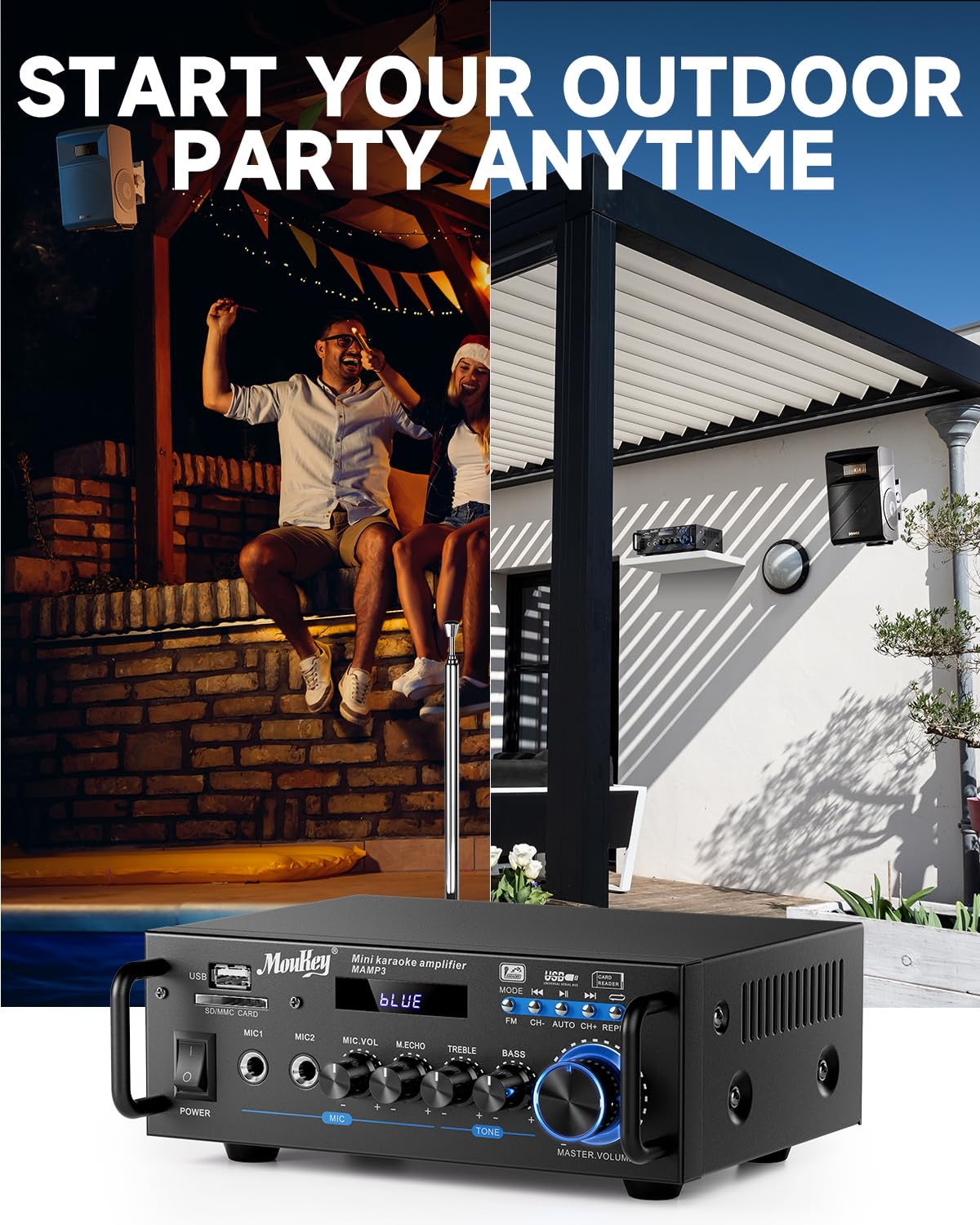 Moukey 2.0 Channel Stereo Bluetooth 5.0 Karaoke Amplifier, 300W