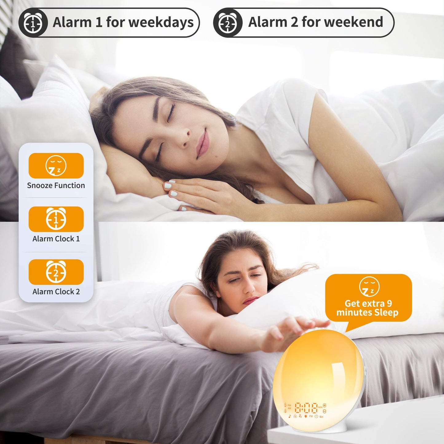 Sunrise Alarm Clocks, Wake Up Light with Sunrise/Sunset Simulation Dual Alarms