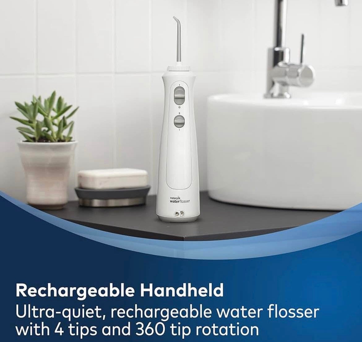 Waterpik Cordless Pearl Water Flosser Bundle with 4 Tips, 7oz Reservoir, 2 Pressure Settings