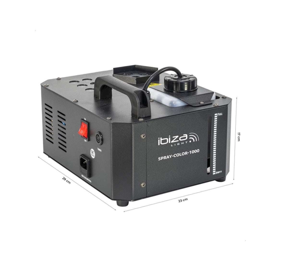 Ibiza - SPRAY-COLOR-1000-1000W fog machine with RGB LEDs and 2 remote controls - Black