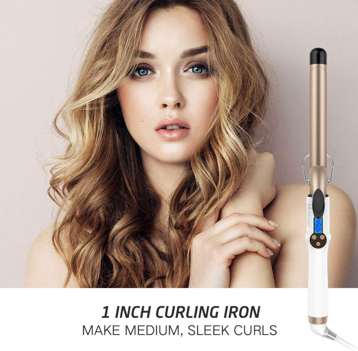 Hoson - Professional 1-inch curling iron, tube with professional tourmaline ceramic coating
