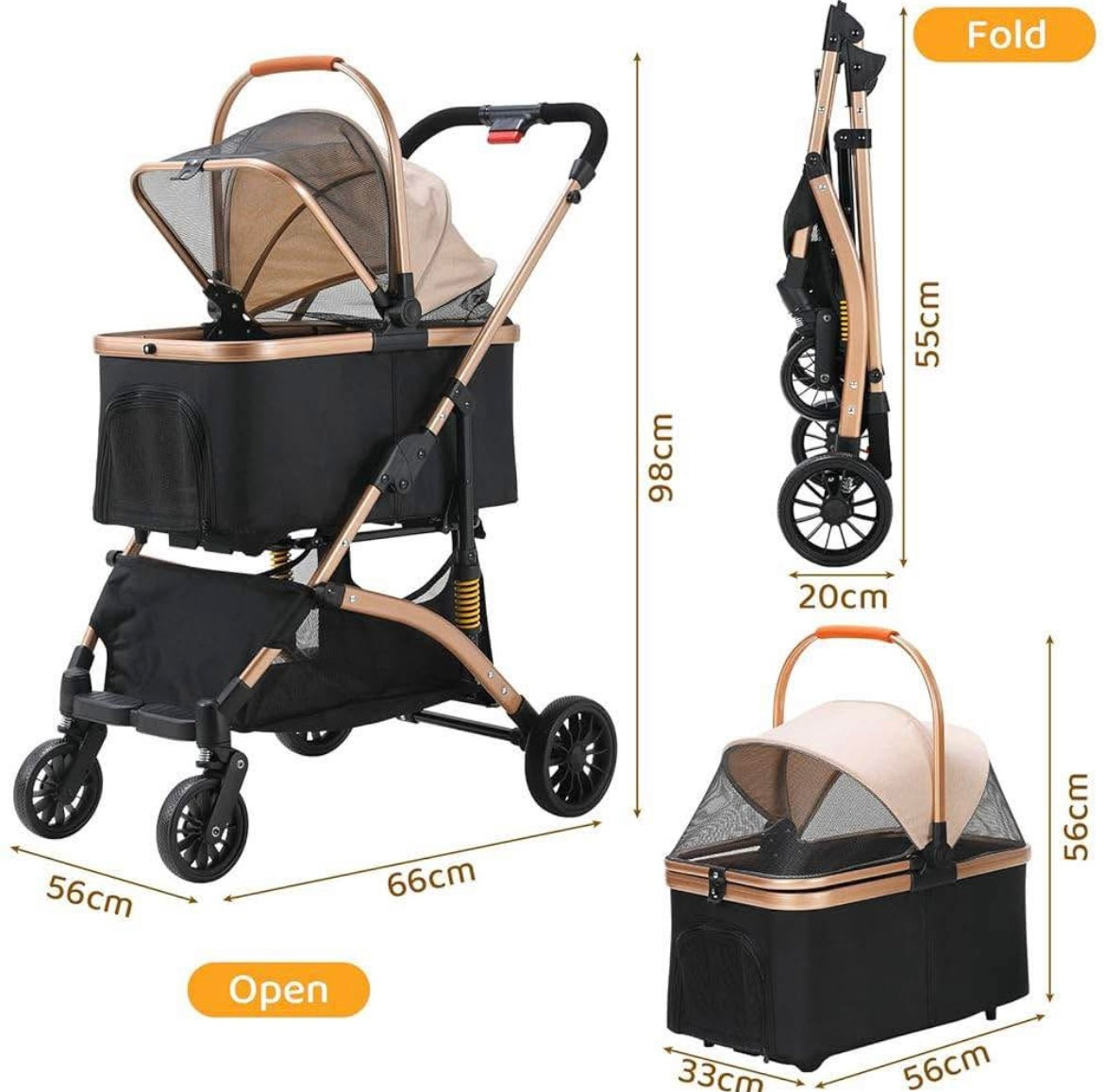 Dog Stroller, Foldable Pet Stroller, 3 in 1 Dog Cat Pushchair