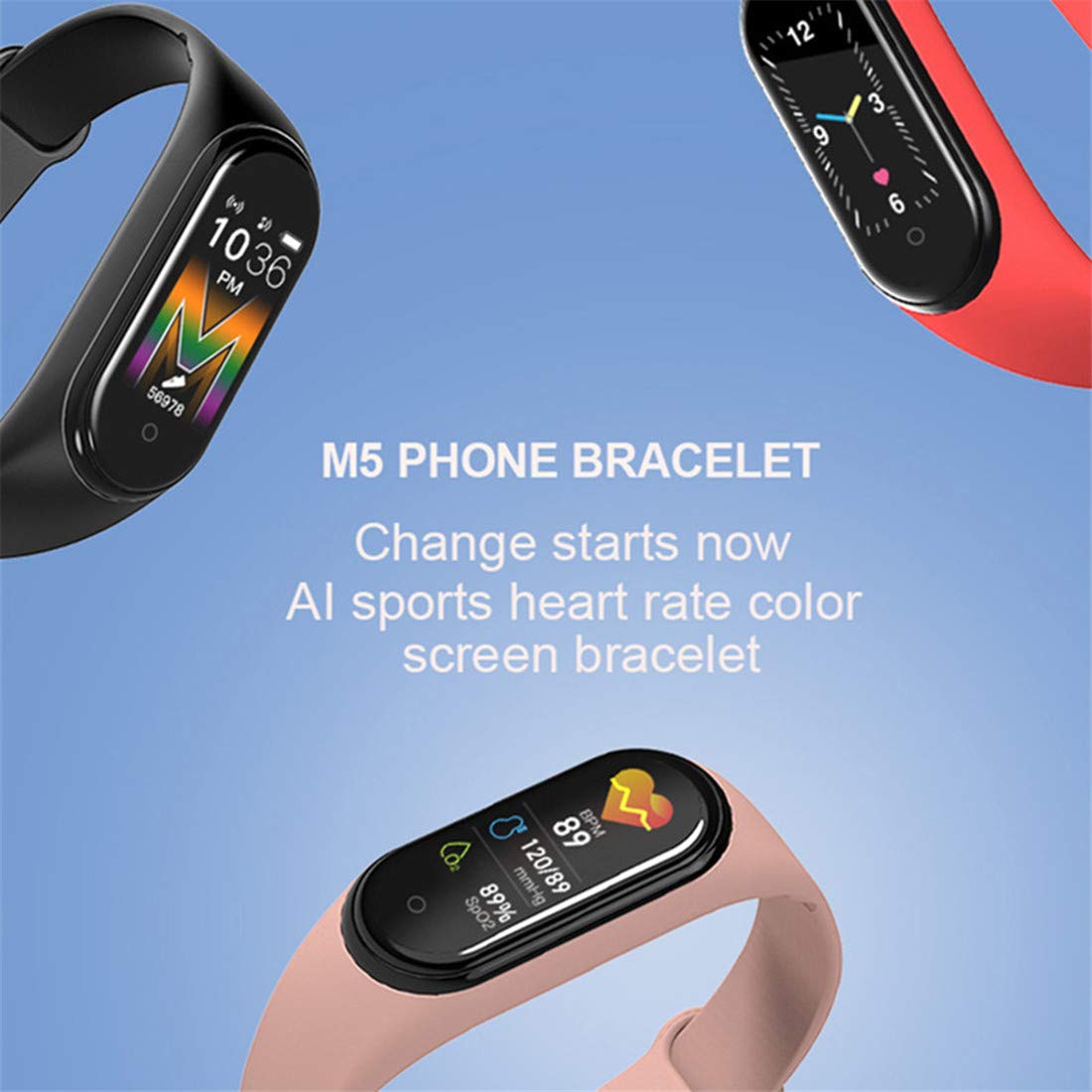 M5 Smart Band Wristband, IP67 Waterproof Smart Watch Black