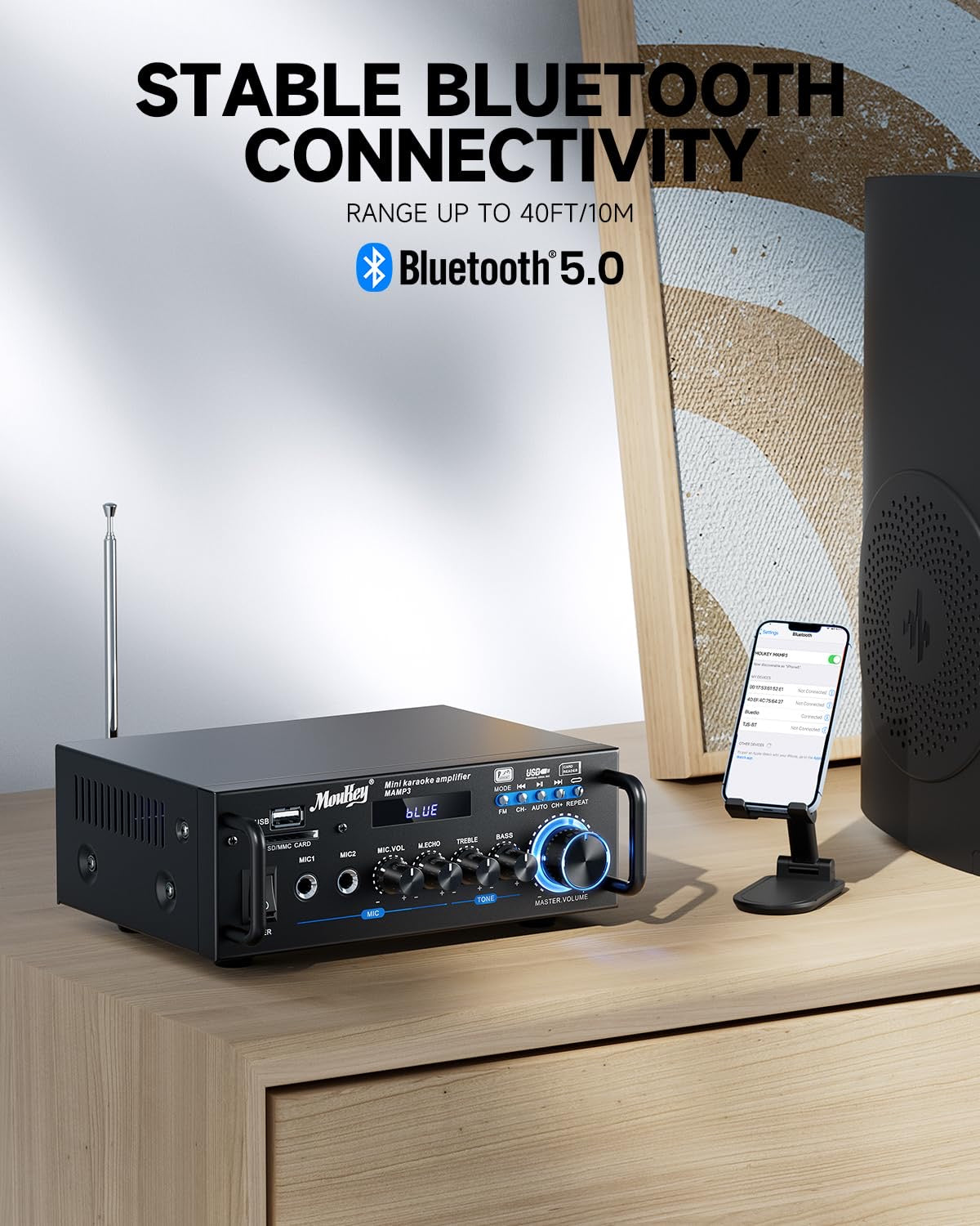 Moukey 2.0 Channel Stereo Bluetooth 5.0 Karaoke Amplifier, 300W