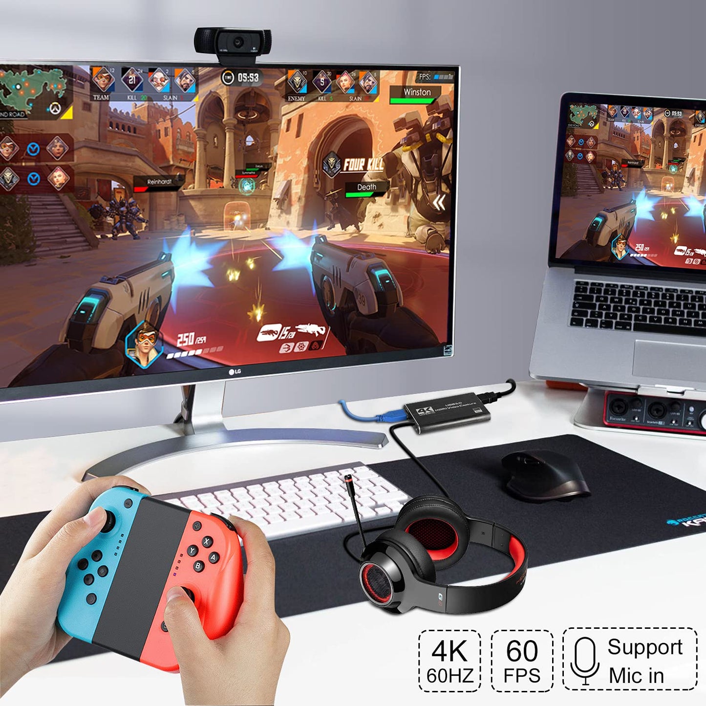 4K Audio Video Capture Card, USB 3.0 HDMI Video Capture Device, Full HD 1080P