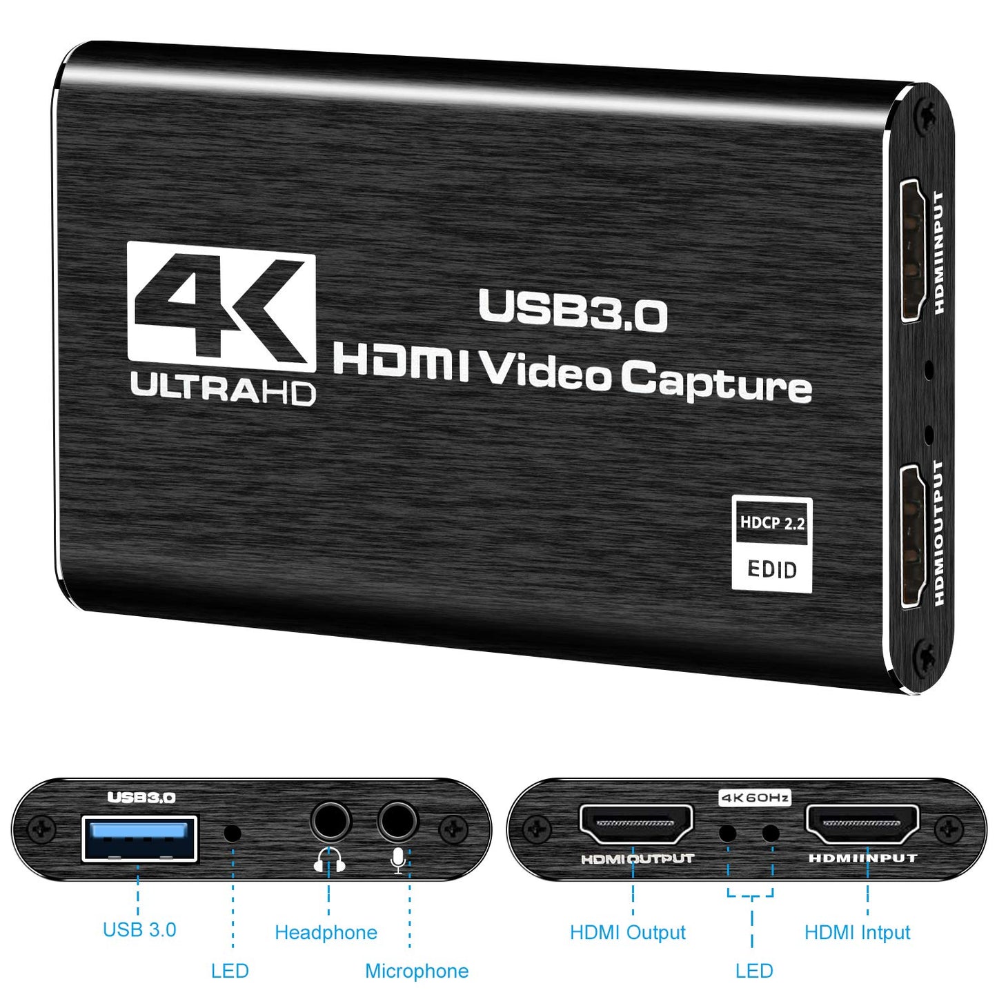 4K Audio Video Capture Card, USB 3.0 HDMI Video Capture Device, Full HD 1080P