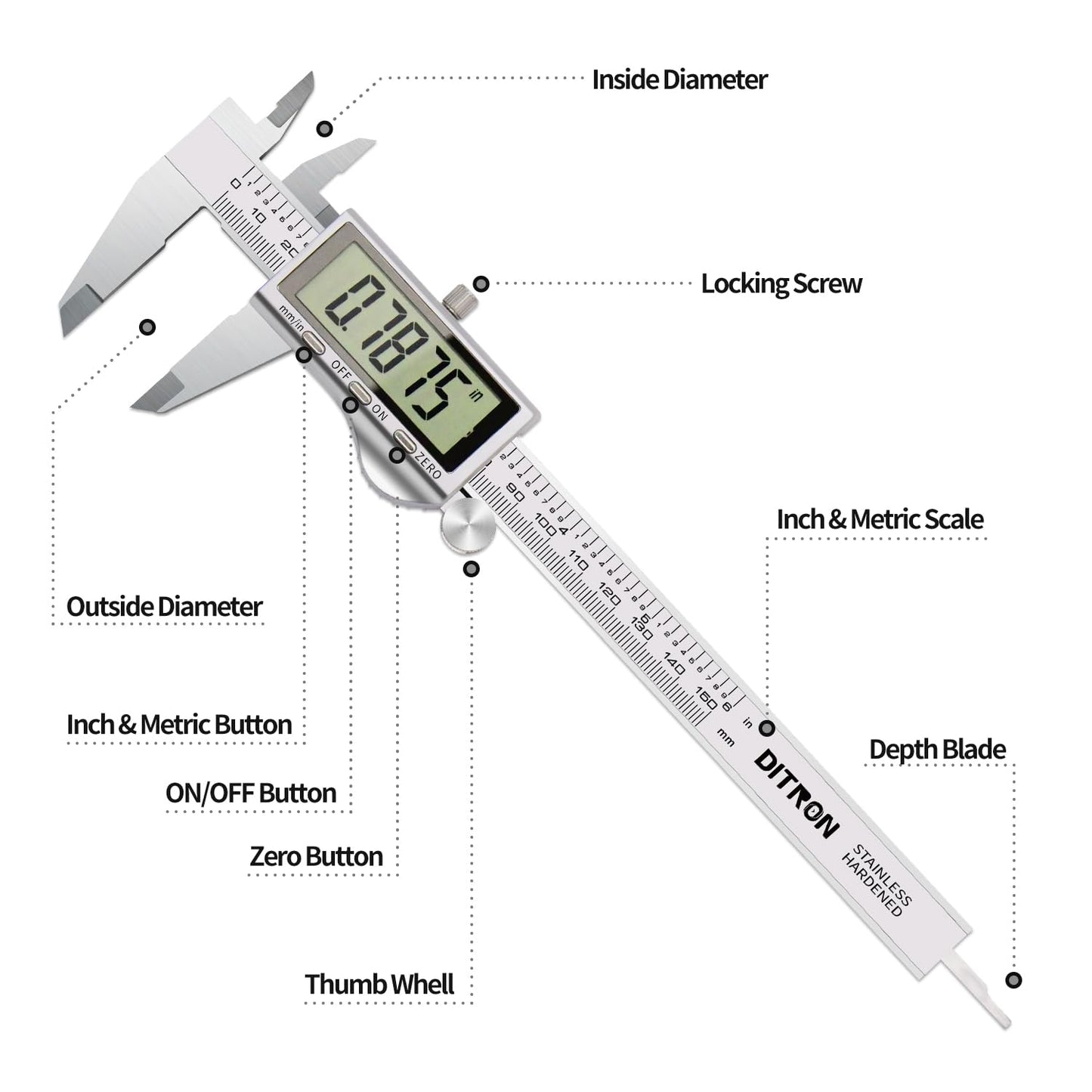 Digital Caliper, Vernier Calipers Measuring Tool, Stainless Steel Electronic Digital Calipers