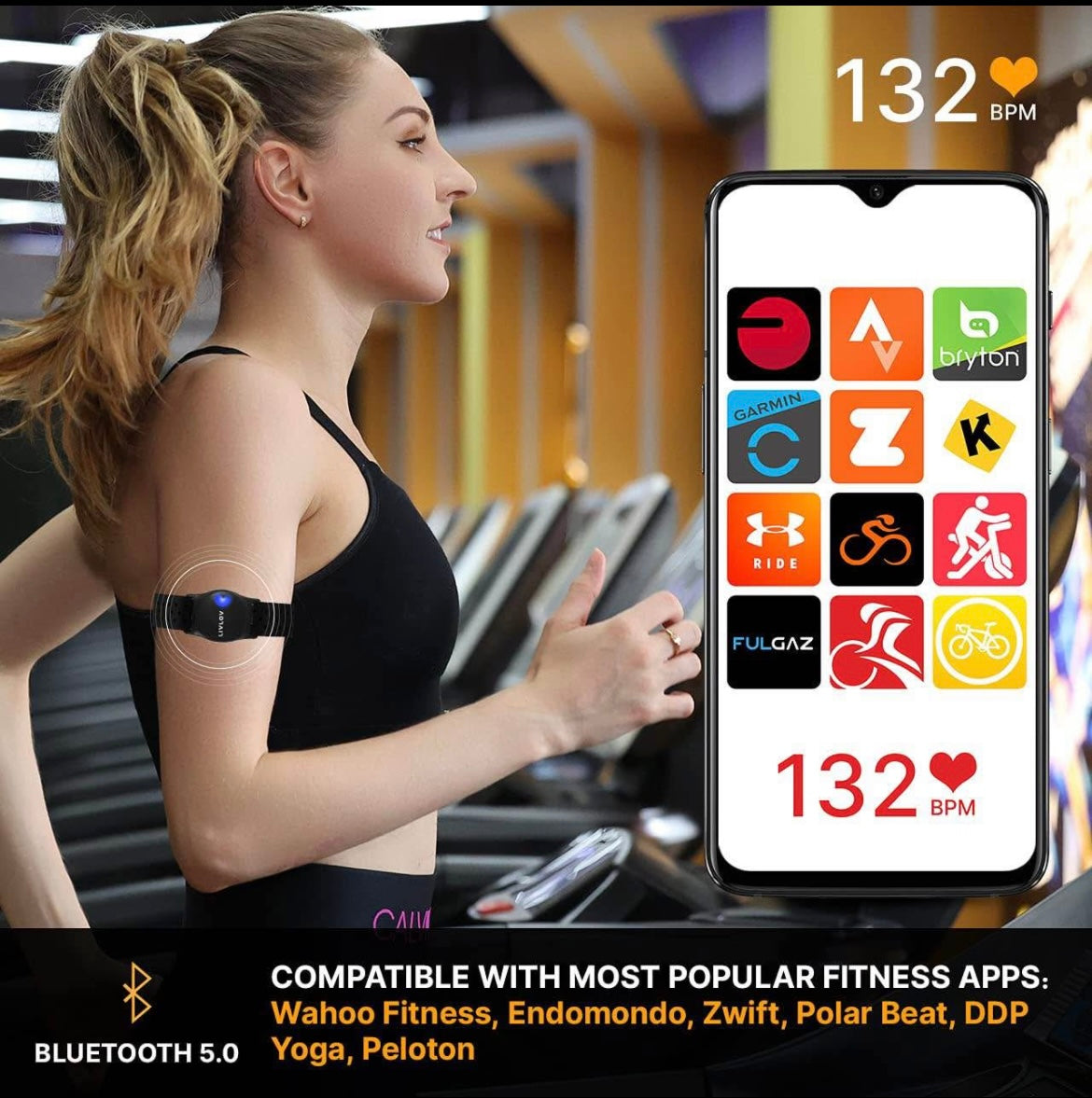 LIVLOV V9 Bluetooth ANT+ Heart Rate Monitor Armband, HRM Sensor IP67 Waterproof