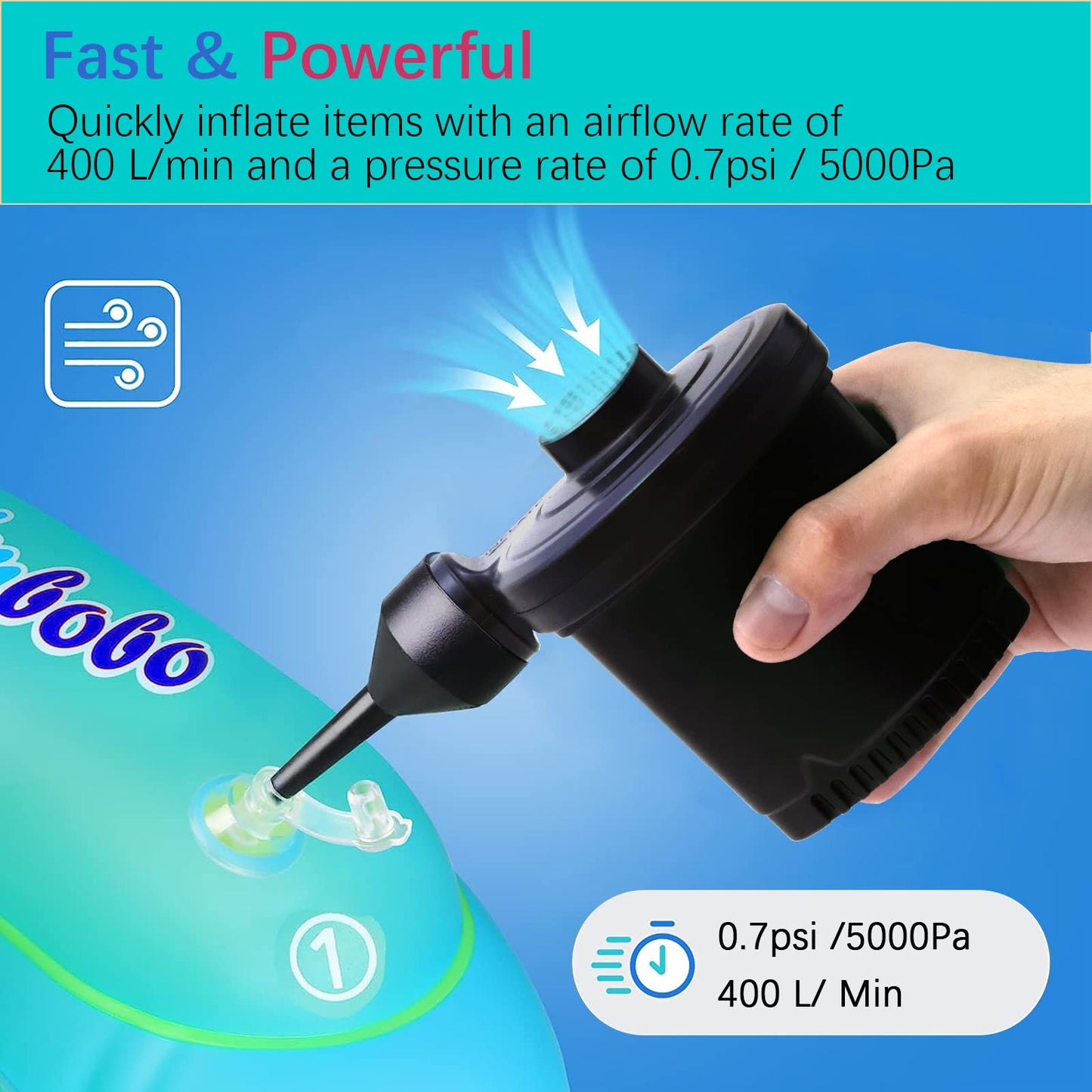 Electric Air Pump for Inflatables, 4000mAH Rechargeable Battery Powered Air Mattress Pump