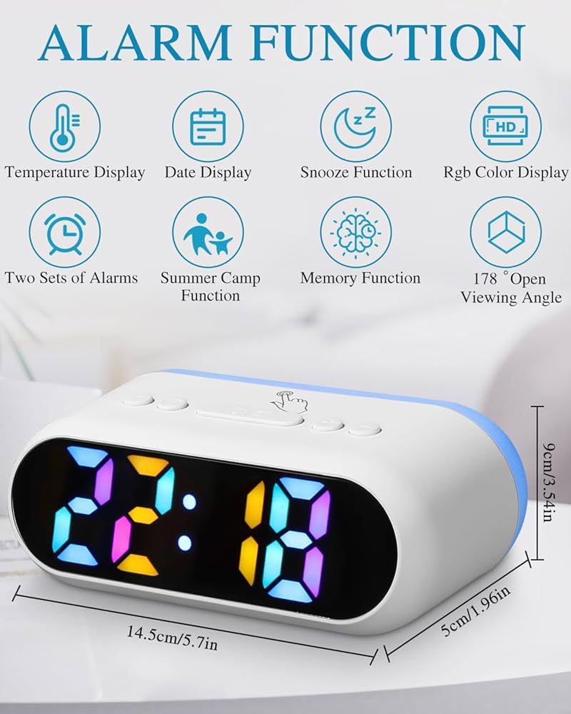 Digital Alarm Clock, Colorful LED Alarm Clock
