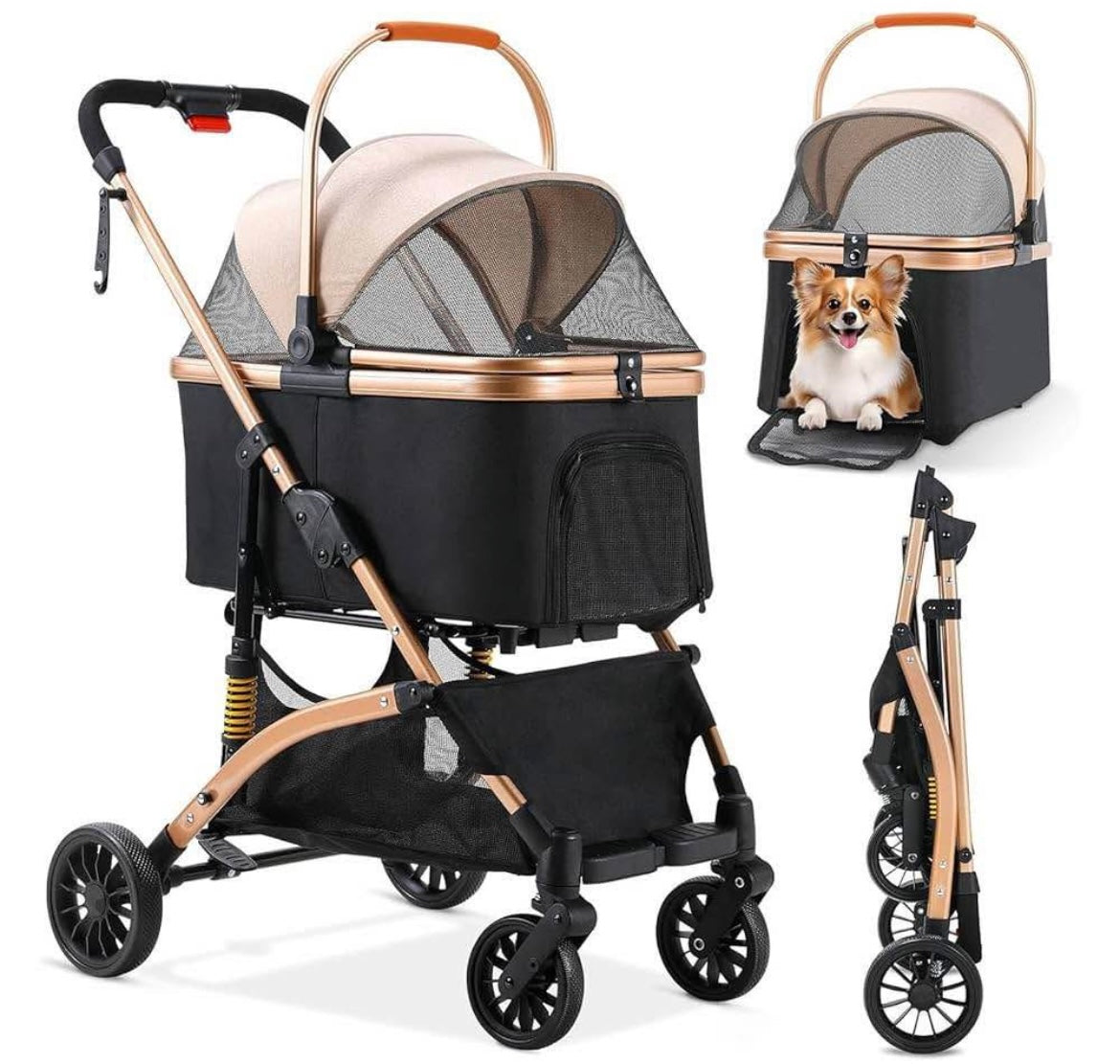 Dog Stroller, Foldable Pet Stroller, 3 in 1 Dog Cat Pushchair