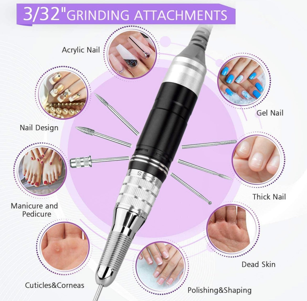 Electric Nail Drill 35000 rpm Rechargeable Professional Nail File Manicure Pedicure