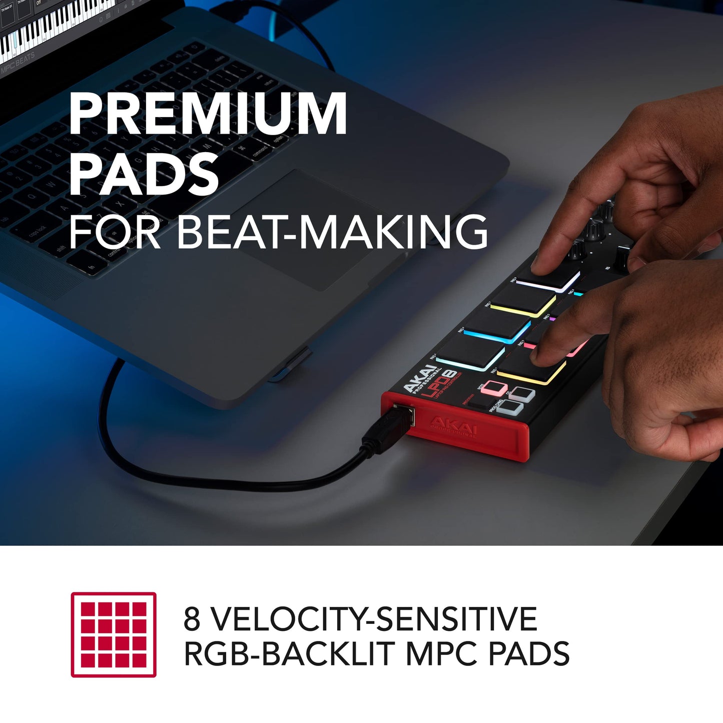 AKAI Professional LPD8 - USB MIDI Controller with 8 Responsive RGB MPC Drum Pads for Mac and PC