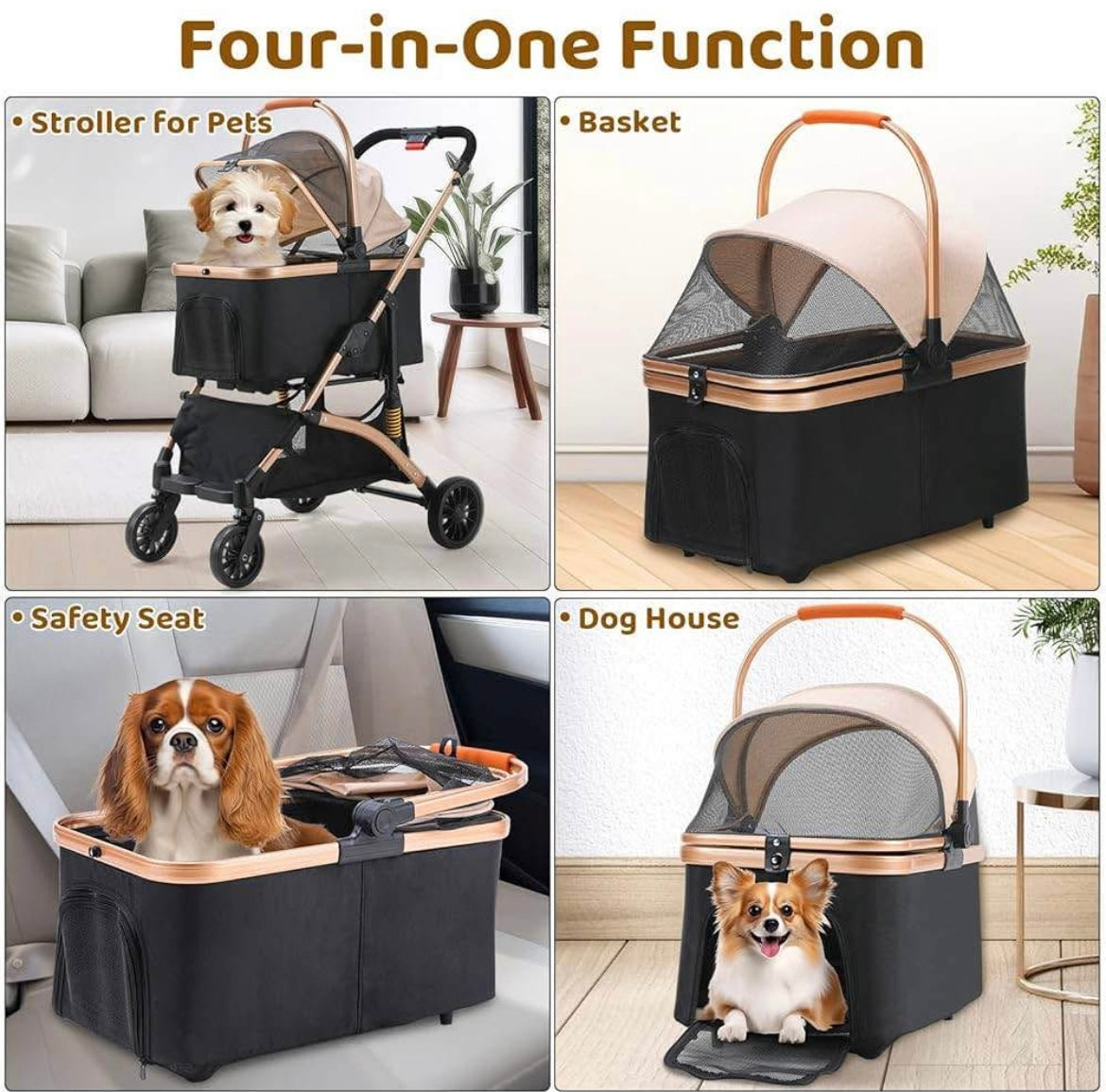 Dog Stroller, Foldable Pet Stroller, 3 in 1 Dog Cat Pushchair