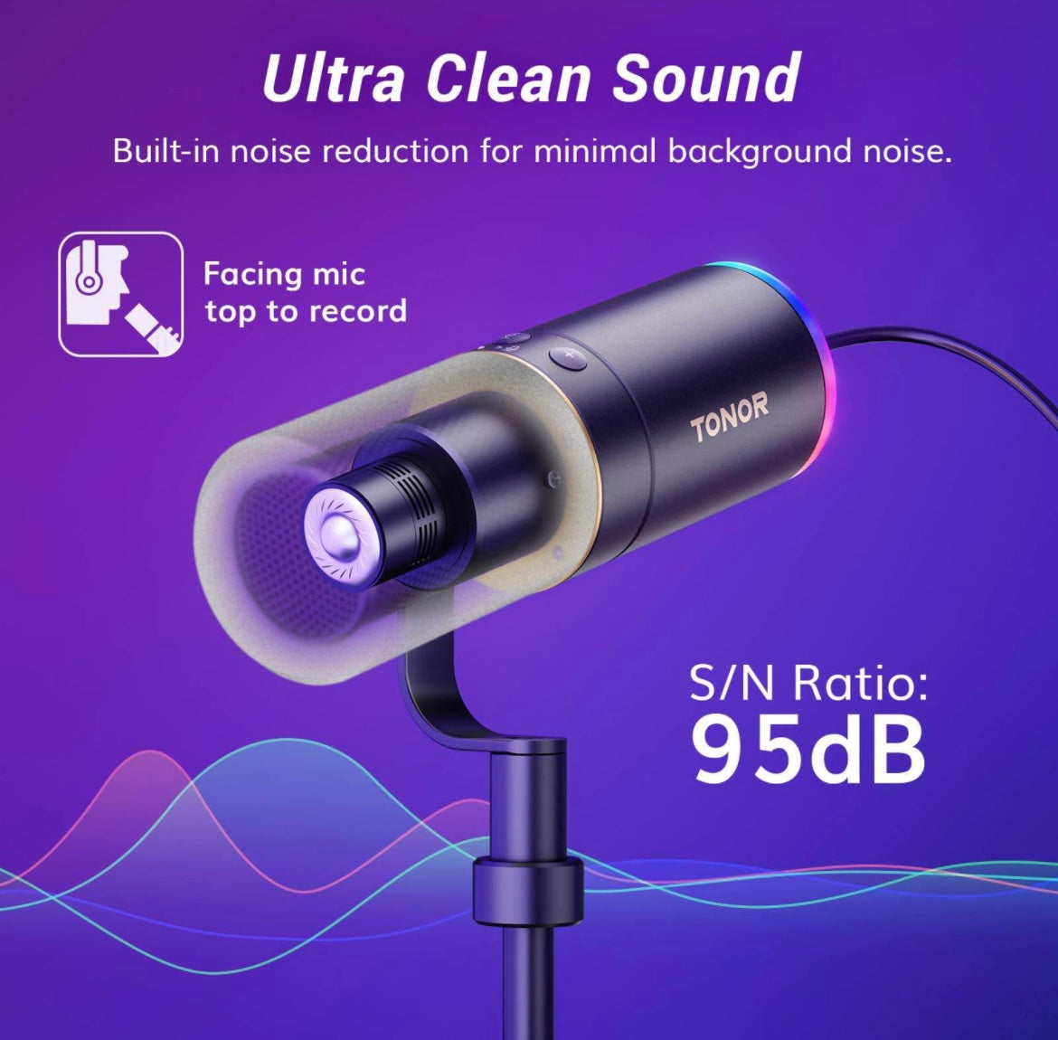TONOR XLR/USB Gaming Mic, Dynamic Microphone for Podcast Recording Streaming with RGB Light