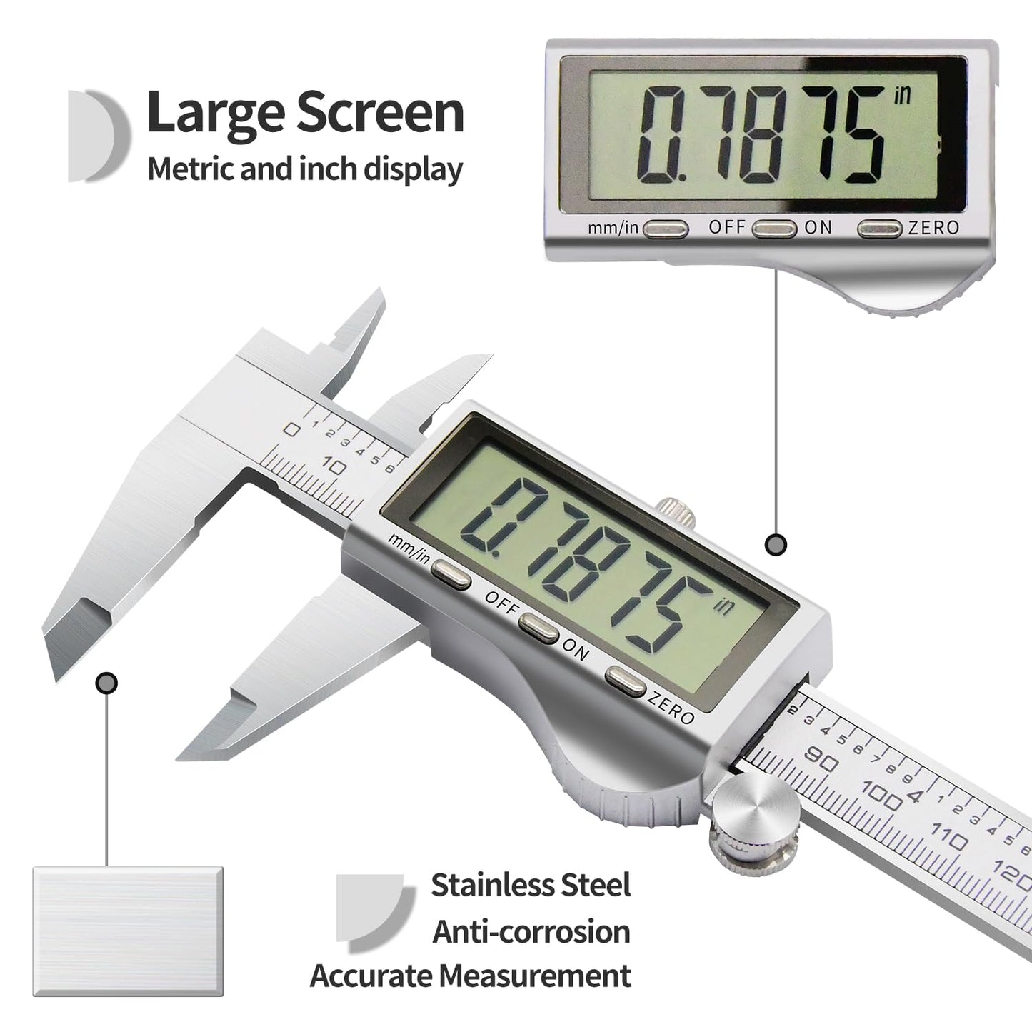 Digital Caliper, Vernier Calipers Measuring Tool, Stainless Steel Electronic Digital Calipers