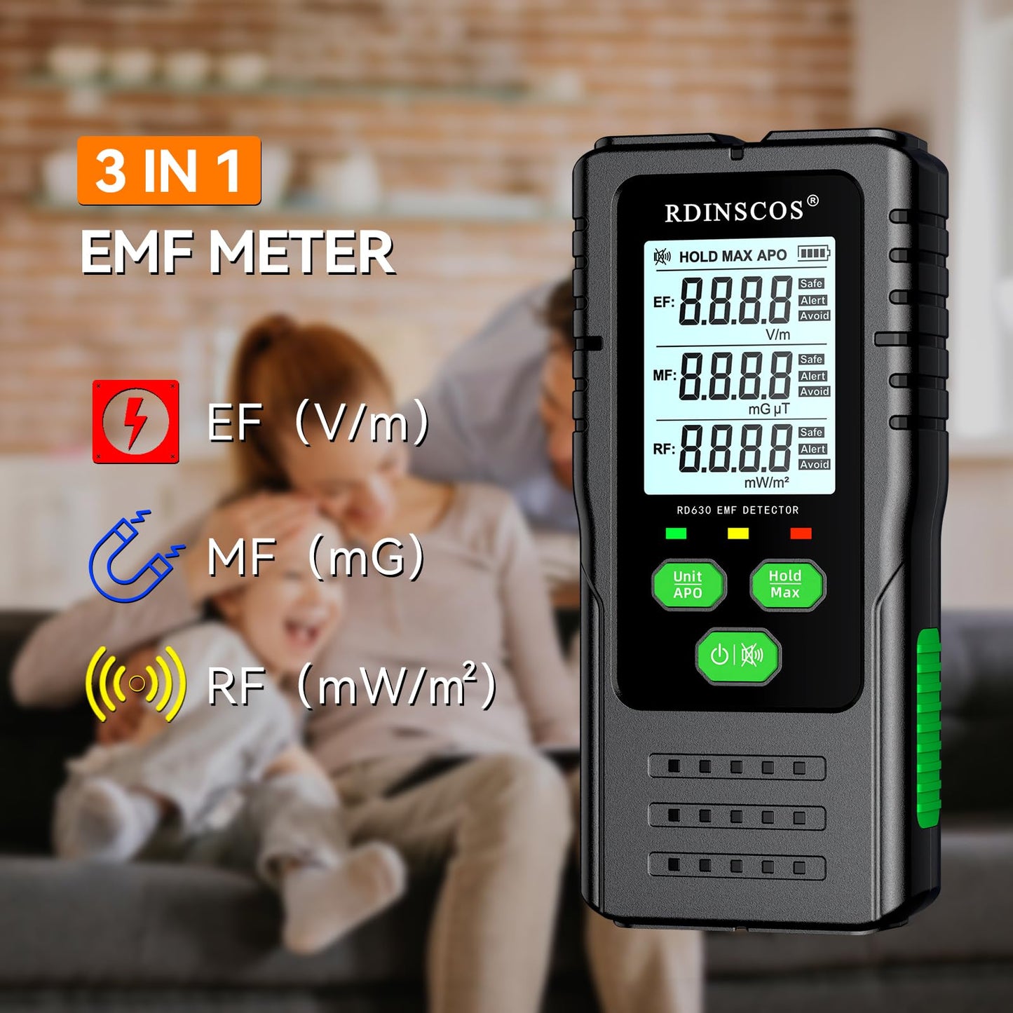 EMF Meter RDINSCOS Digital Electromagnetic Field Radiation Magnetic Radio Frequency Detector