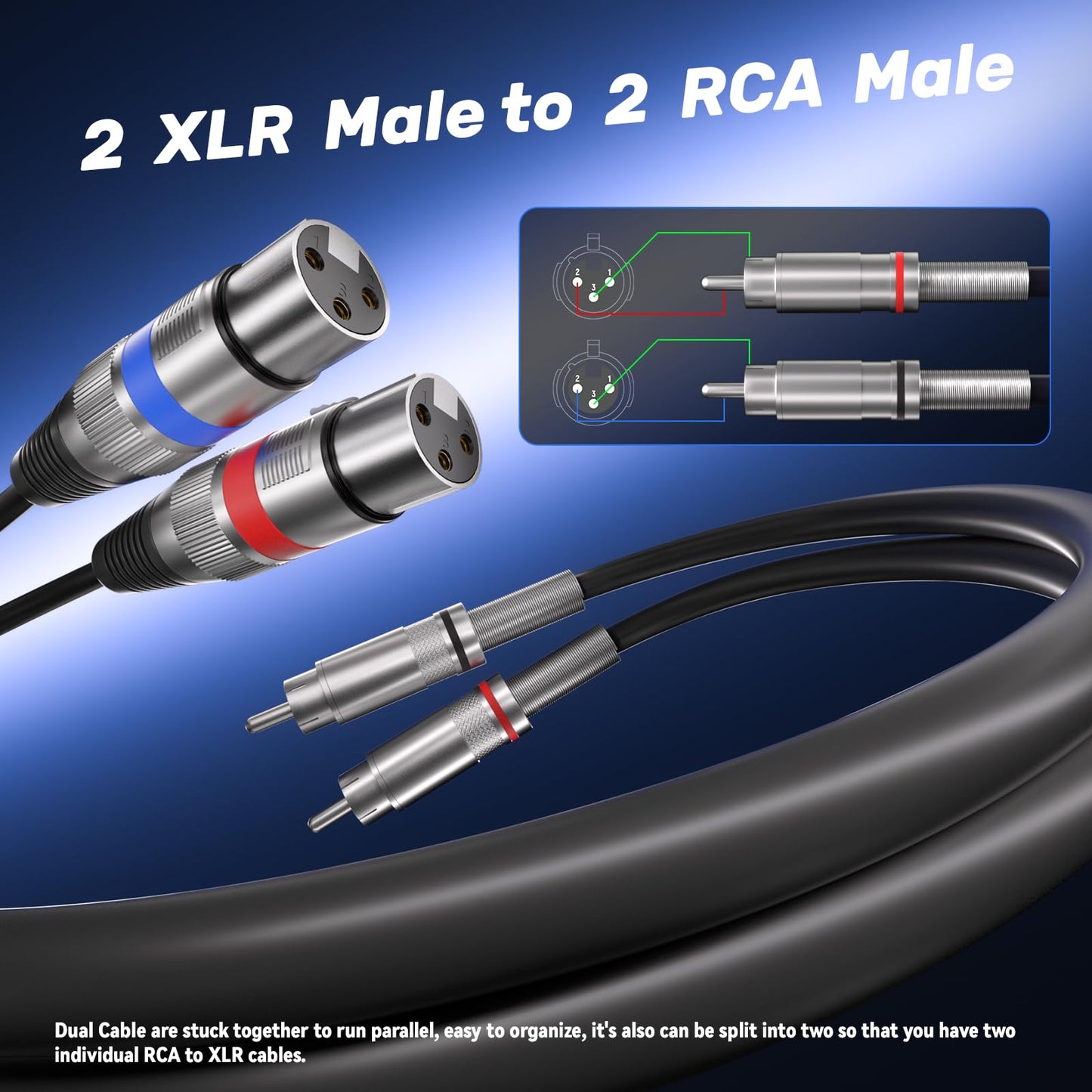 Tisino Dual XLR to RCA Cable, Heavy Duty 2 XLR Female to 2 RCA Male 3M