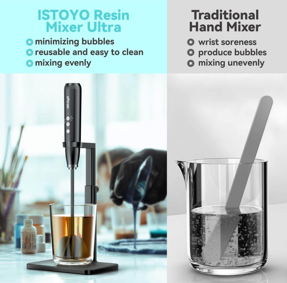 ISTOYO Rechargeable Resin Mixer Ultra, Upgraded 3 Speeds Control Epoxy Mixer with AI Mode