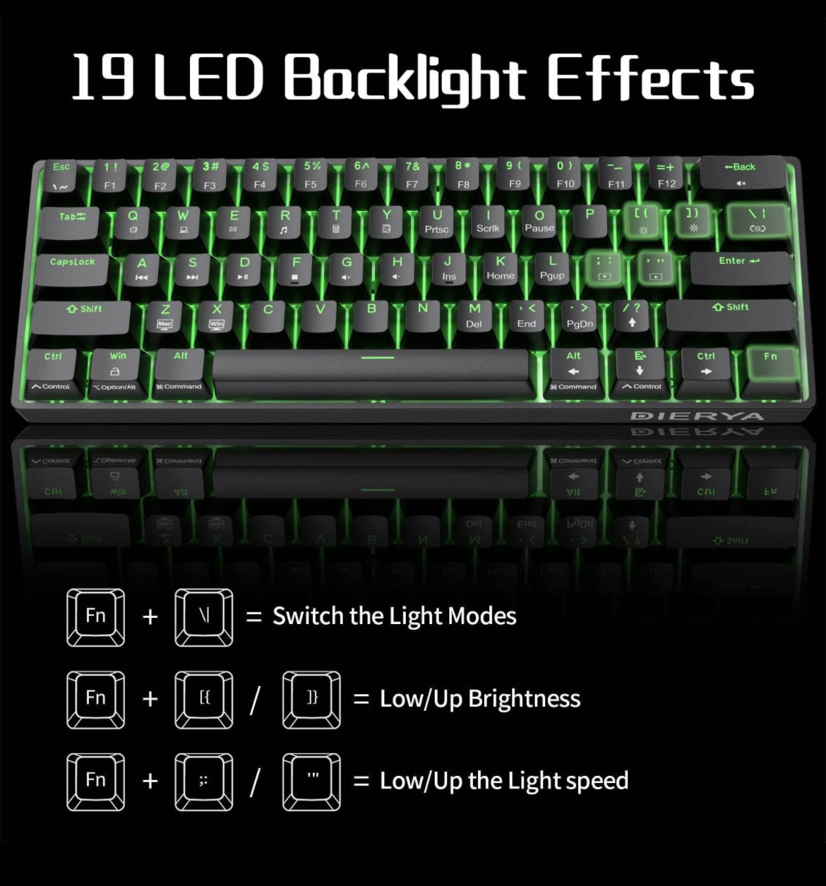 Dierya DK61se 60% Wired Mechanical Gaming Keyboard, Ice Blue Backlight, Type-C Mechanical Keyboard