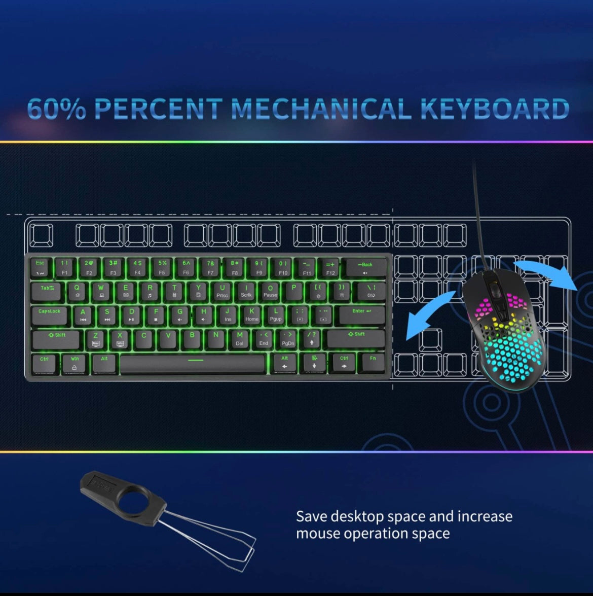Dierya DK61se 60% Wired Mechanical Gaming Keyboard, Ice Blue Backlight, Type-C Mechanical Keyboard