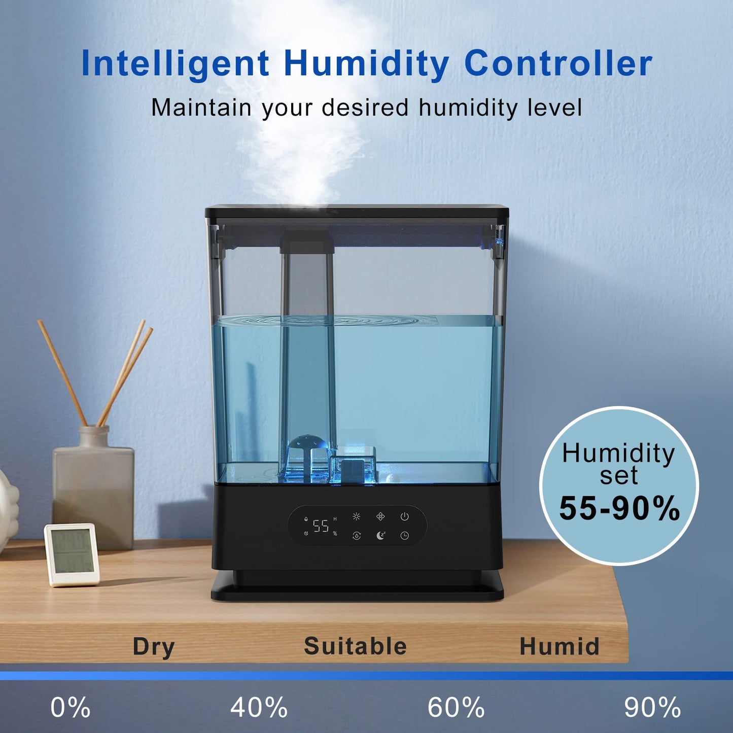 JS06 Ultrasonic Humidifier 6L, Adjustable Humidity, Two 360° Rotating Steam Nozzles