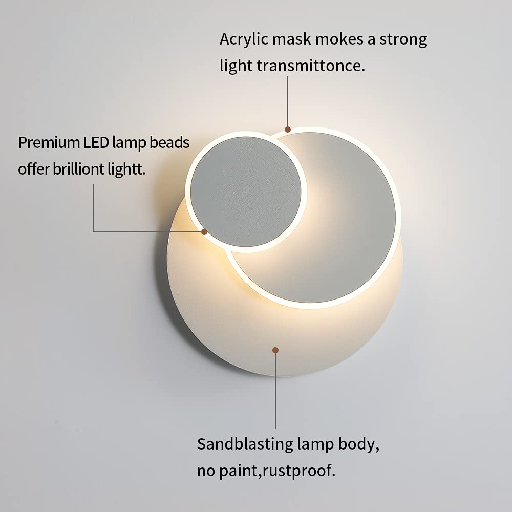 LED Wall Lights Indoor Modern, 15W Creative Eclipse 3 in 1 Decorative Wall Lamp, 350° Rotatable, 3000K