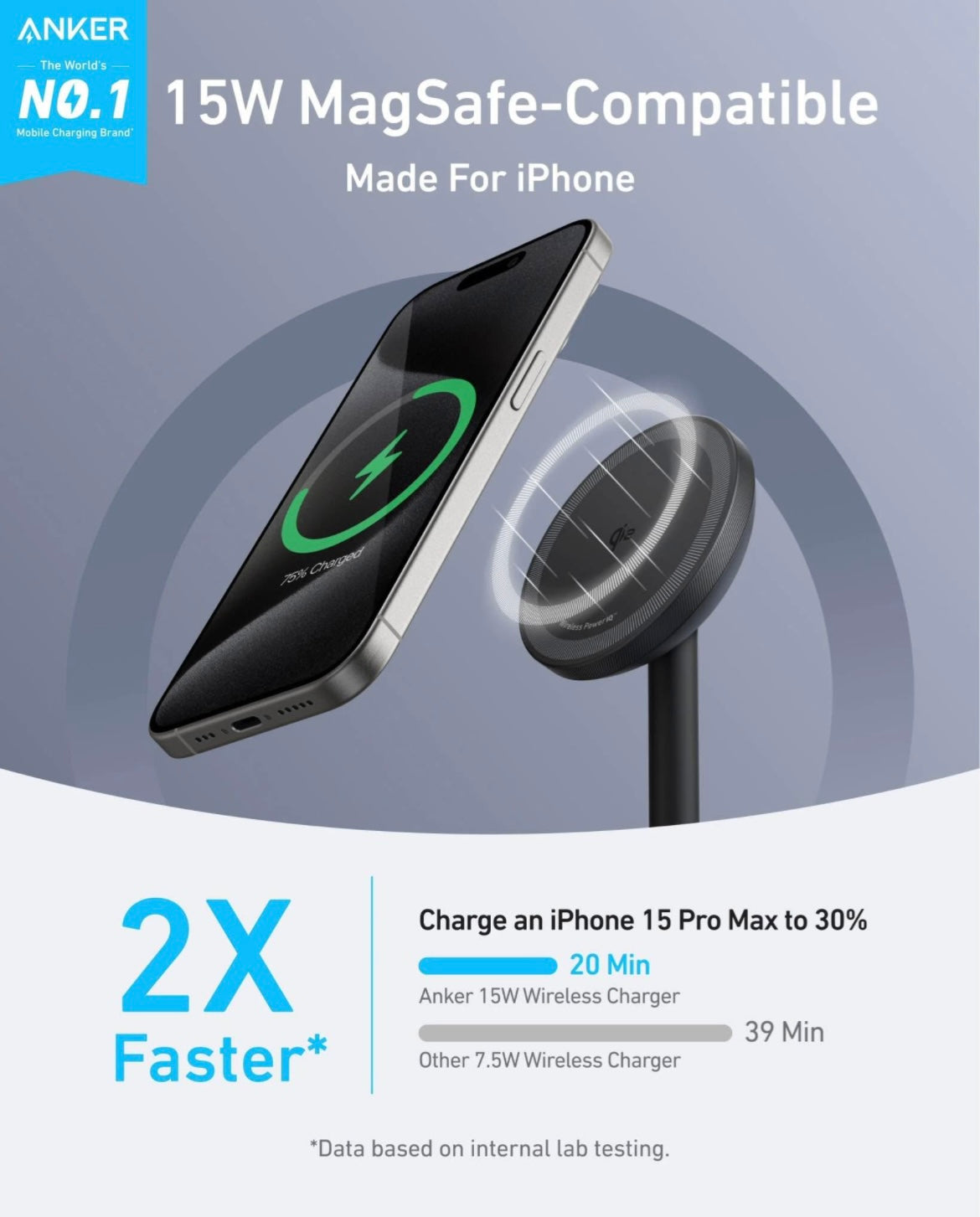 Anker MagGo Qi2 15w Wireless Charging Stand With USB Cable