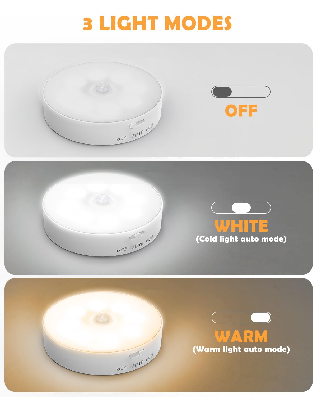 Motion Sensor Lights Indoor, 6 Pack Cupboard Light, Stair Lights Night Light, 3 Modes