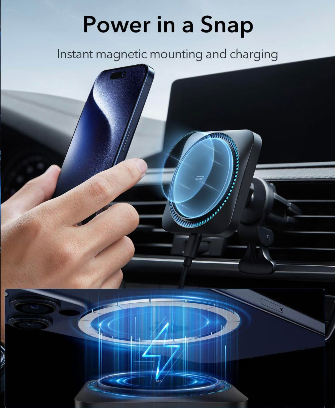 ESR for MagSafe Car Mount Charger with CryoBoost, Phone Cooling MagSafe Car Charger