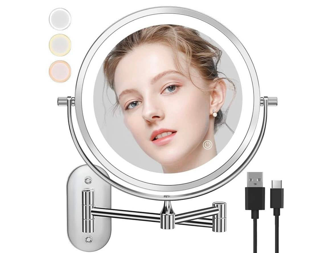 Auxmir Cosmetic Mirror LED Illuminated with 1/10x Magnification, Dimmable Makeup Mirror for Bathroom