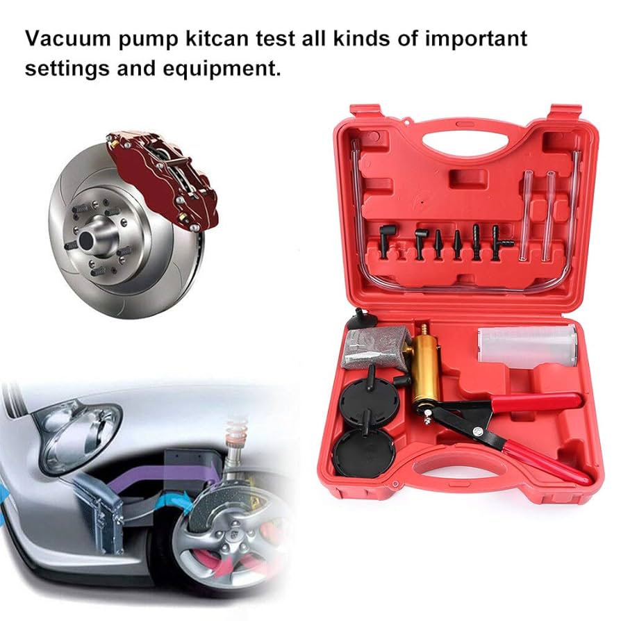GZYF Automotive Handheld Vacuum Pump Test Set with Brake Bleeder Kit Adapters Vacuum Gauge Hose Connector