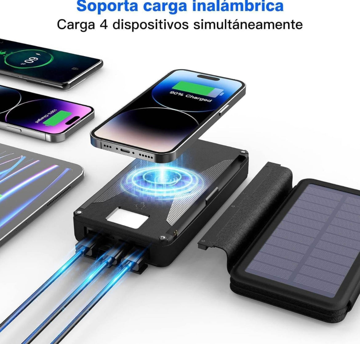 Bogseth Wireless Solar Power Bank 30000 mAh with 4 Solar Panels Solar Charger USB C