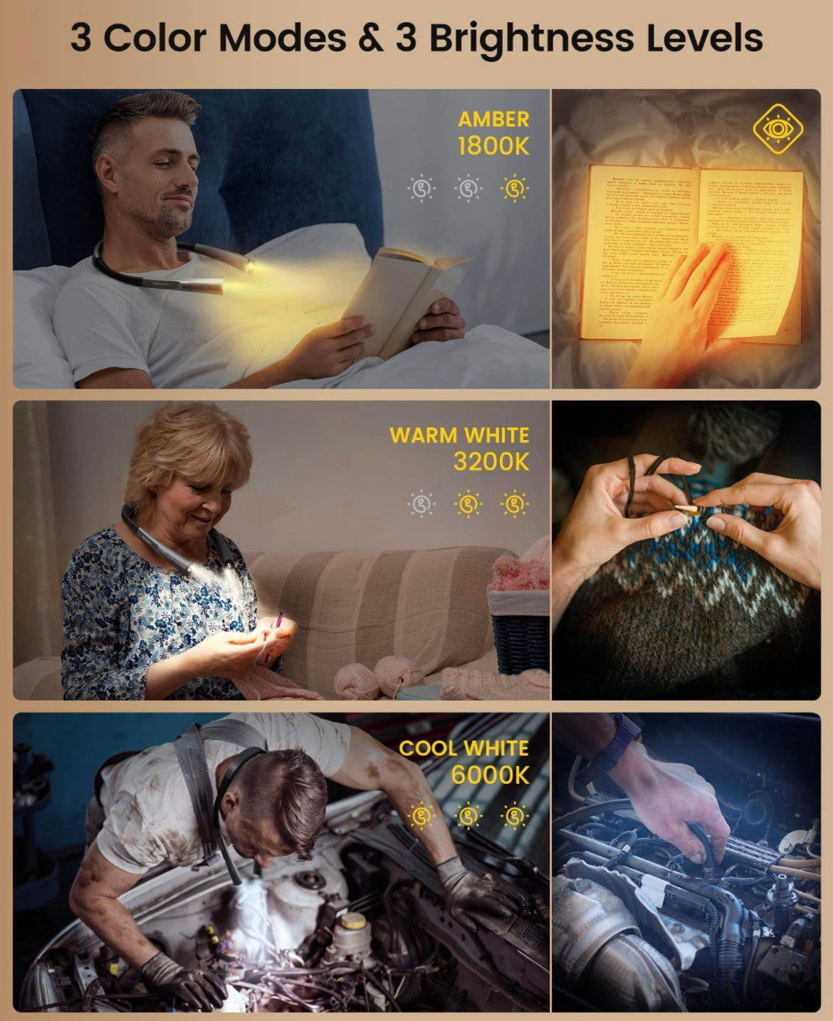 Glocusent Upgraded LED Neck Reading Light, Book Light for Reading in Bed, 30-min Timer