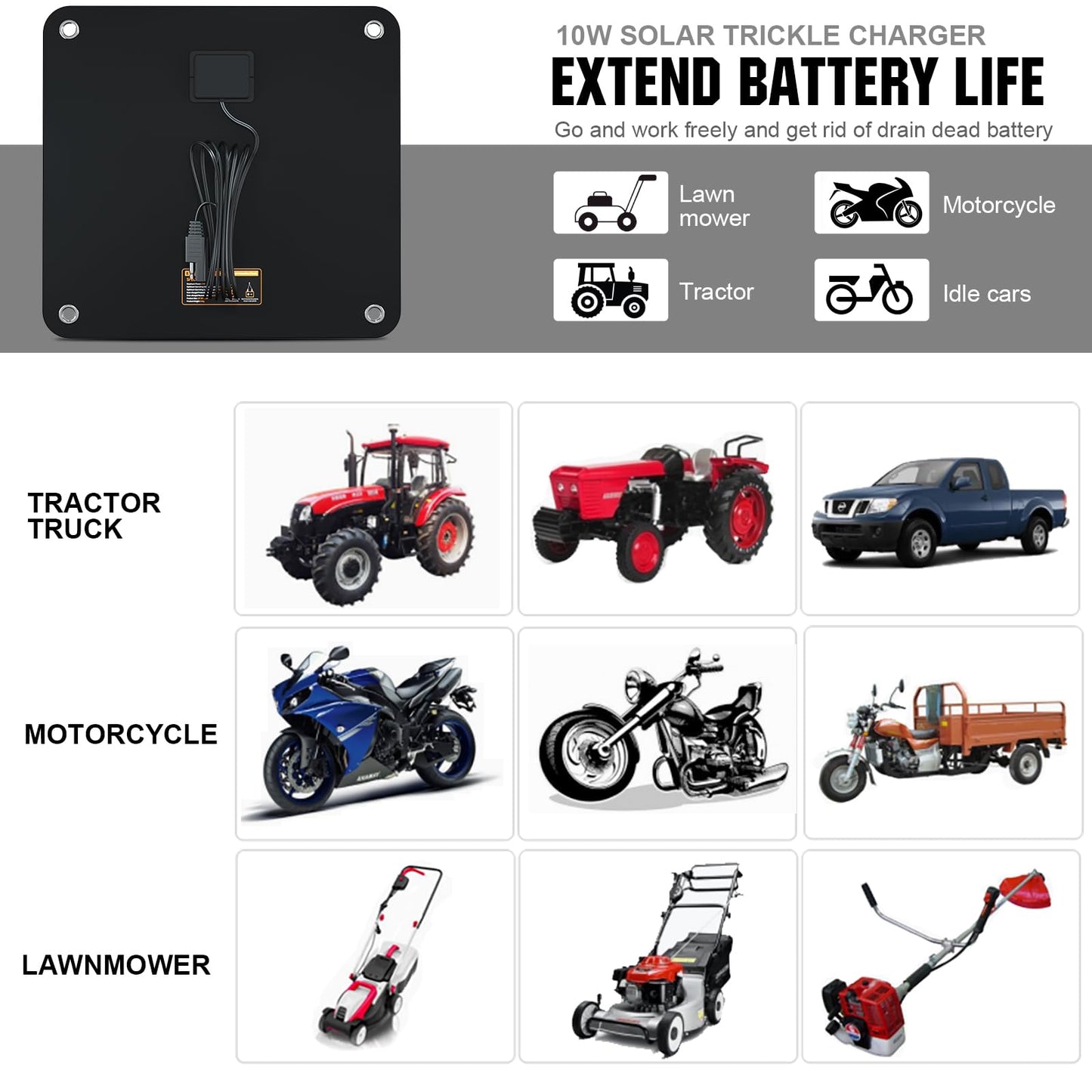 ECO-WORTHY 10W Solar Car Battery Charger Maintainer 12V Waterproof