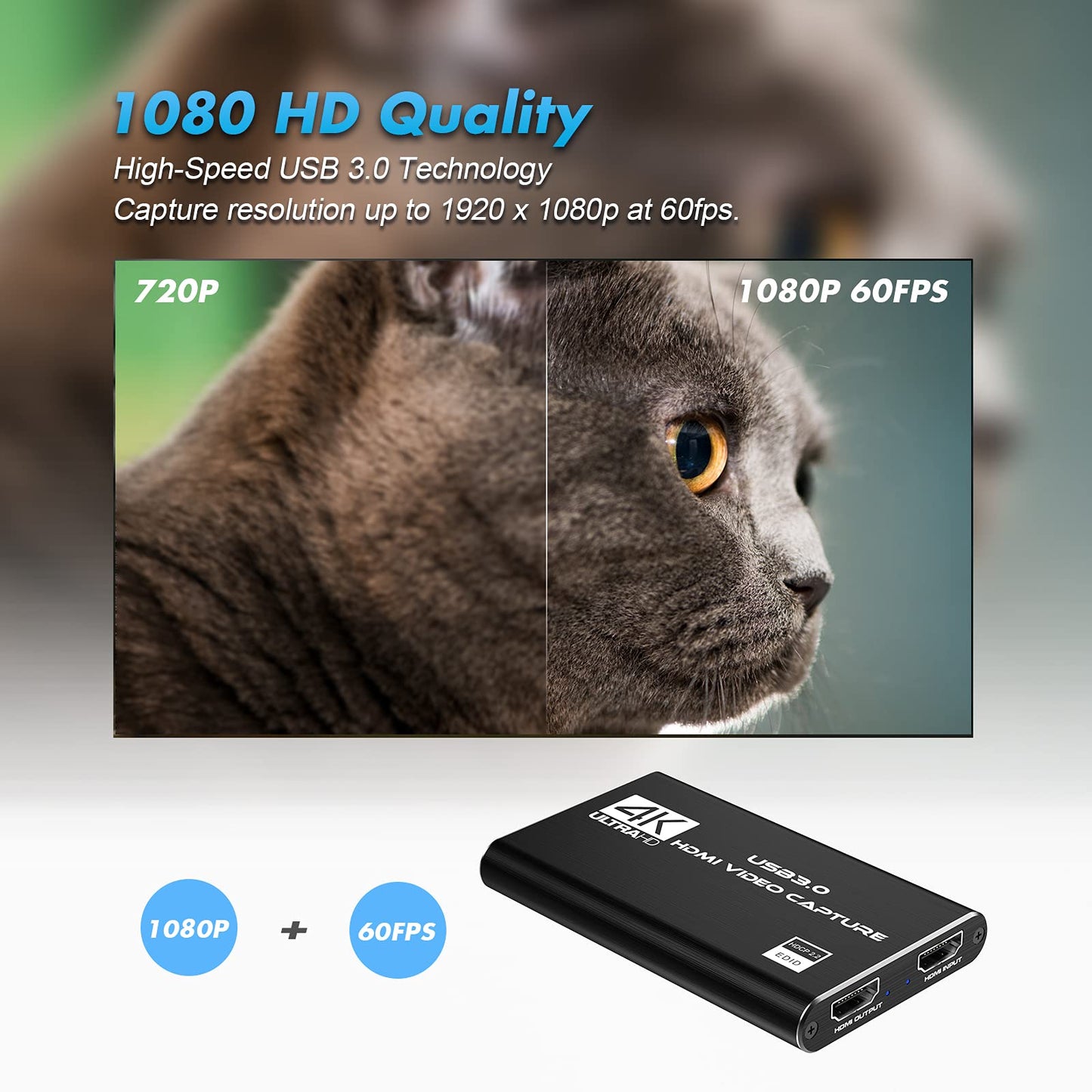 4K Audio Video Capture Card, USB 3.0 HDMI Video Capture Device, Full HD 1080P
