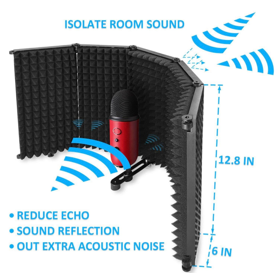 Mic Isolation Shield - Portable Studio Acoustic Sound Shield with Absorbing Foam for Microphone