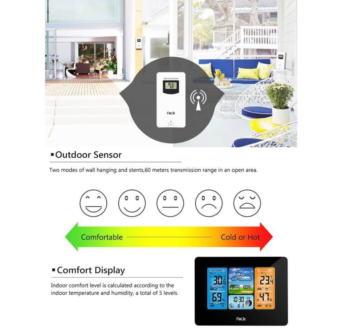 Multifunction Digital Weather Station Indoor Outdoor LCD Alarm Clock