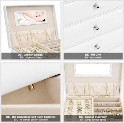 6 Tier Large Jewellery Box for Women - Big Jewelry Organiser with Mirror 24.5cm x 17.5cm x 28cm