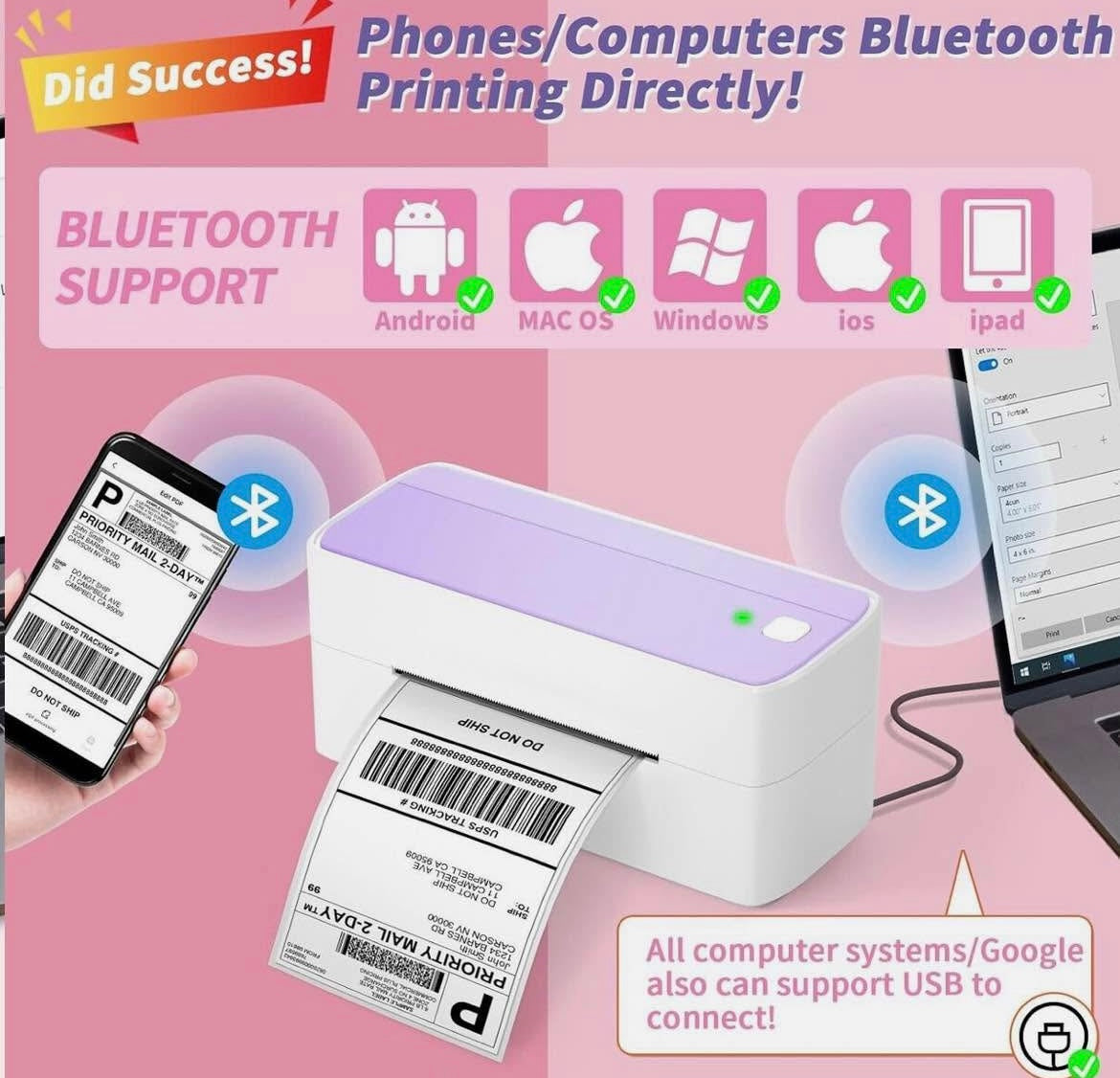 Bluetooth Thermal Shipping Label Printer 4x6 for Business Package Lot
