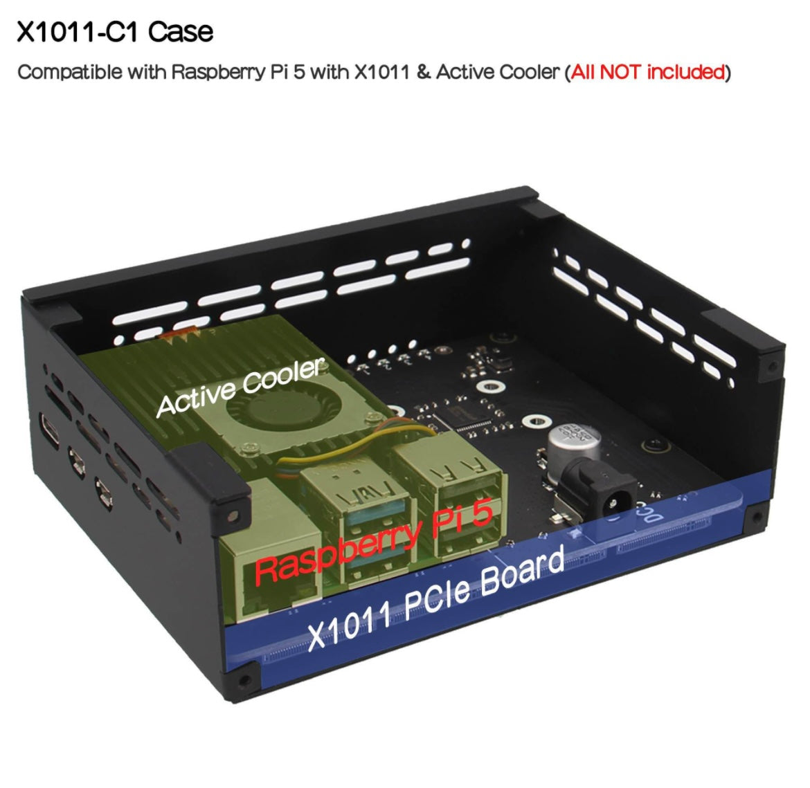 Geekwrom X1011-C1 PCIe Metal Case for Raspberry Pi 5 & X1011 PCIe to Quad NVMe Shield