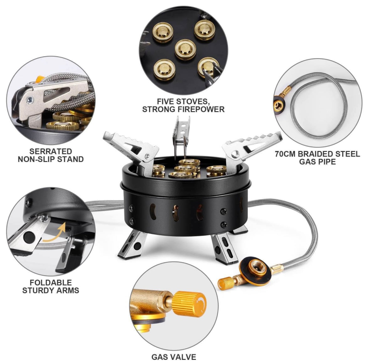Odoland Camp Stove Foldable Gas Cooking Stove External Ignition with Screw-In Adapter
