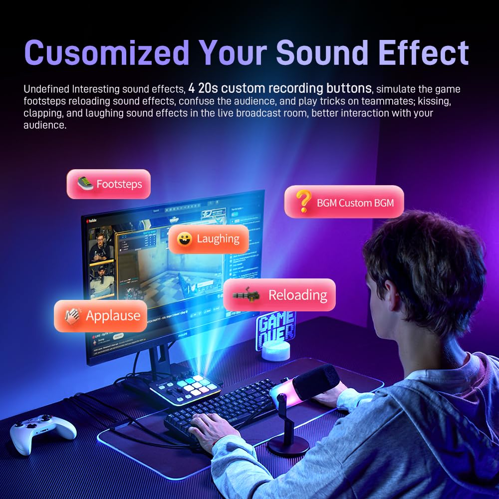 MAONO G1 NEO Gaming Audio Mixer, Audio Interface with Pro-preamp, RGB, Bluetooth, 48V Phantom Power