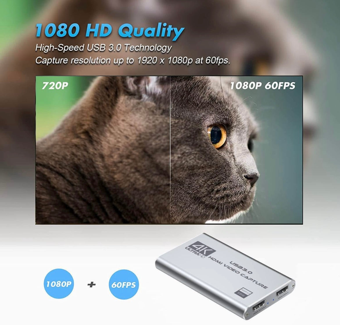 4K Audio Video Capture Card, USB 3.0 HDMI Video Capture Device, Full HD 1080P